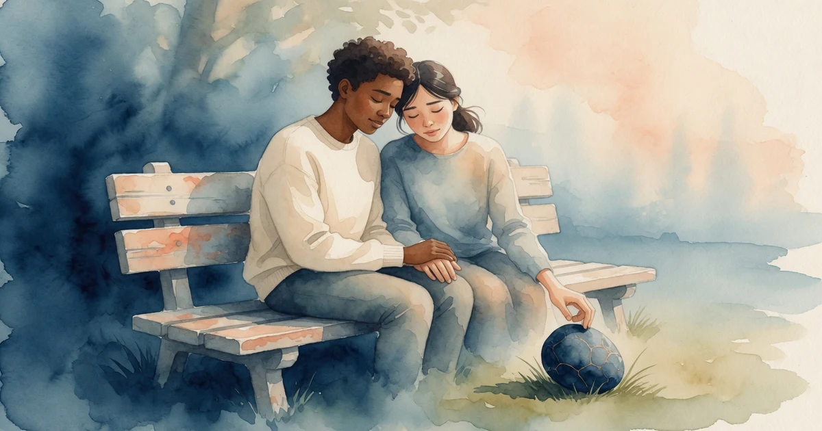 Dos adultos sentados en un ambiente cálido y sereno dialogando con vulnerabilidad y honestidad emocional para sanar una herida de pareja